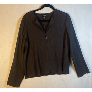 Eileen Fisher‎ Brown Textured Lightweight Rayon Zip Front Jacket Women's Large